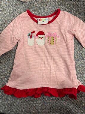 Girls 18 Mo Christmas santa Striped Holiday Dress with Red Trim EUC